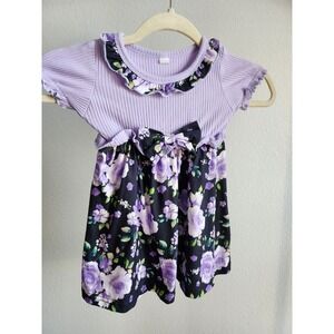Baby Girl Purple Floral Dress 9-12M Ruffle Collar Bow Sleeveless Casual